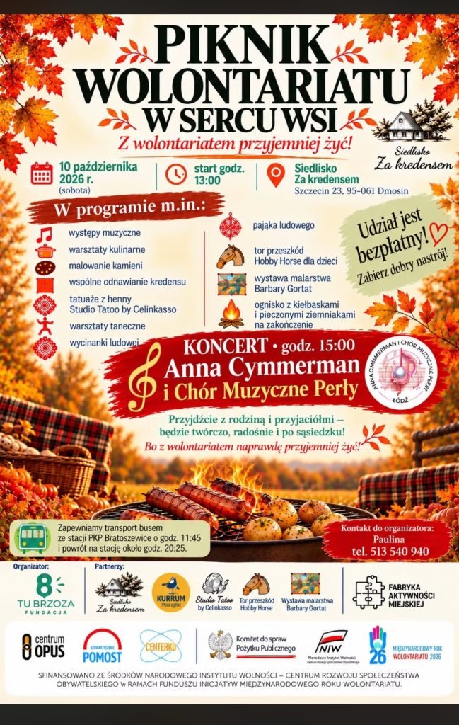 Plakat Pikniku Wolontariatu „W Sercu Wsi”, 10 października 2026, Siedlisko Za Kredensem